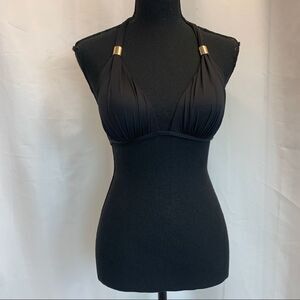Victoria’s Secret Bombshell black bikini top Sz S ruched gold hardware🇨🇦